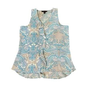 Banana Republic, Paisley Sleeveless Blouse in Blue and Cream. Size S